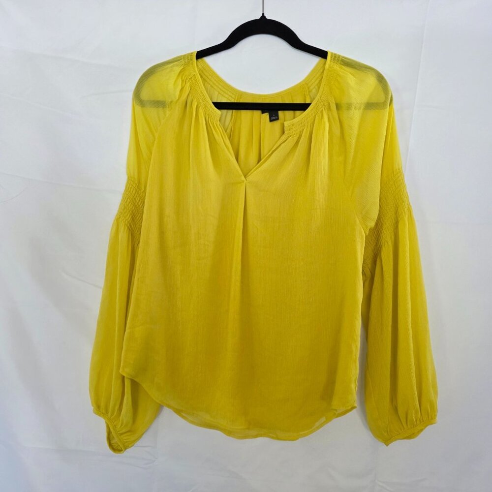 Ann Taylor Yellow Blouse With Smocked Long Sleeves S Polyester
